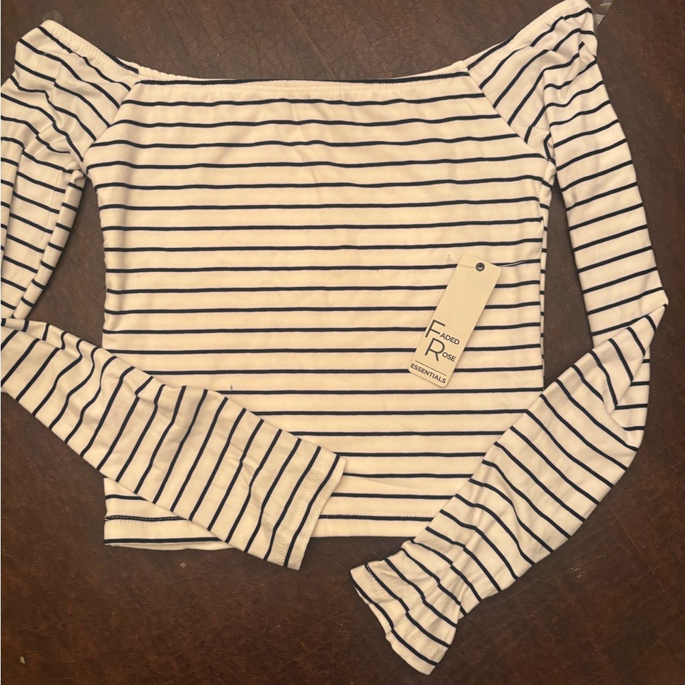 Striped Off-Shoulder Long Sleeve Top